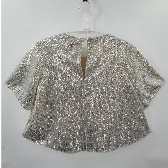 Rachel Roy Silver Sequin Raglan Flutter Sleeve Cape Blouse - Picture 3 of 13